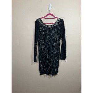 Denim & Supply Ralph Lauren Womens Beaded Lace Cocktail Dress L Black Party